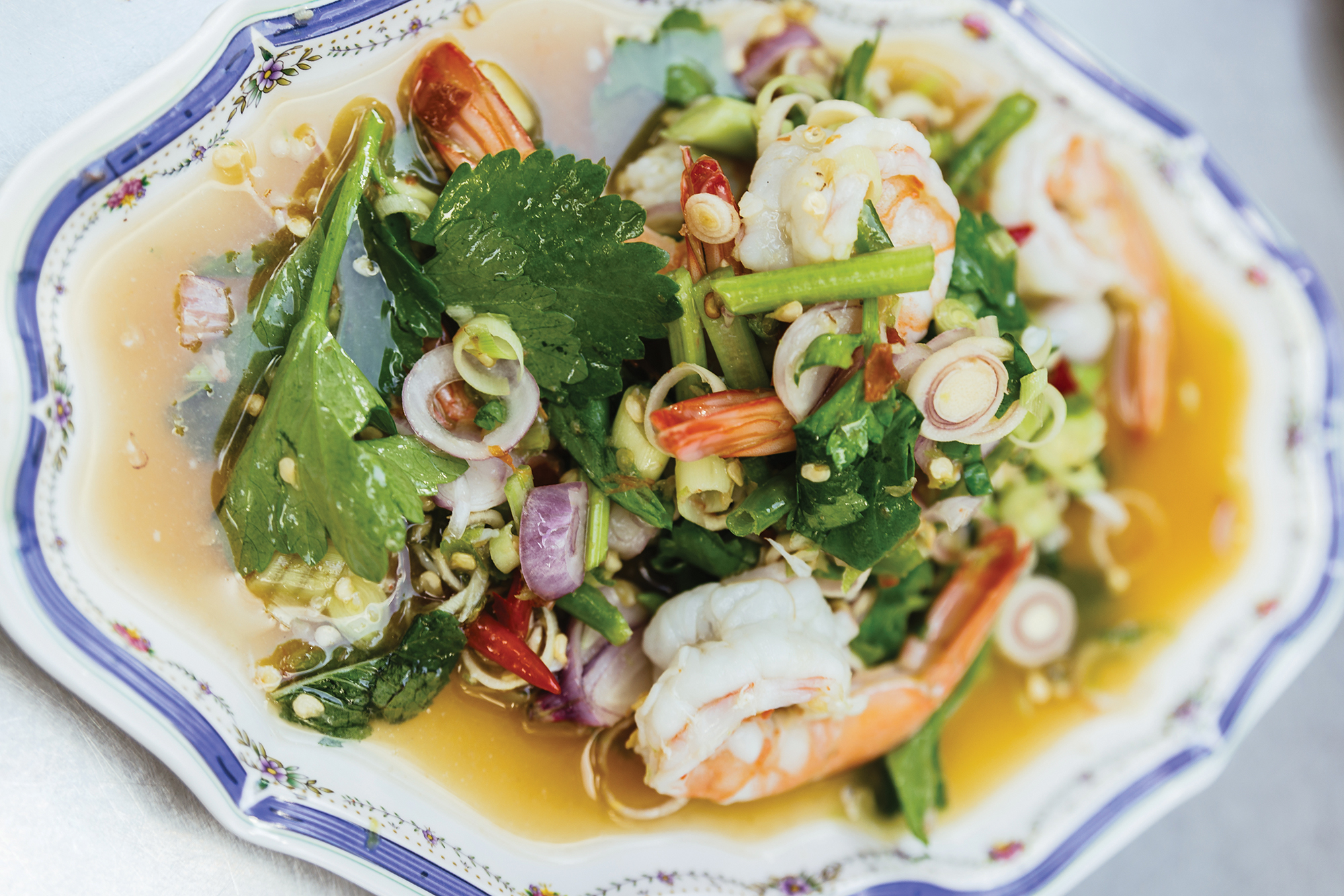 Spicy shrimp salad at Ting Larbped Ting Larbped